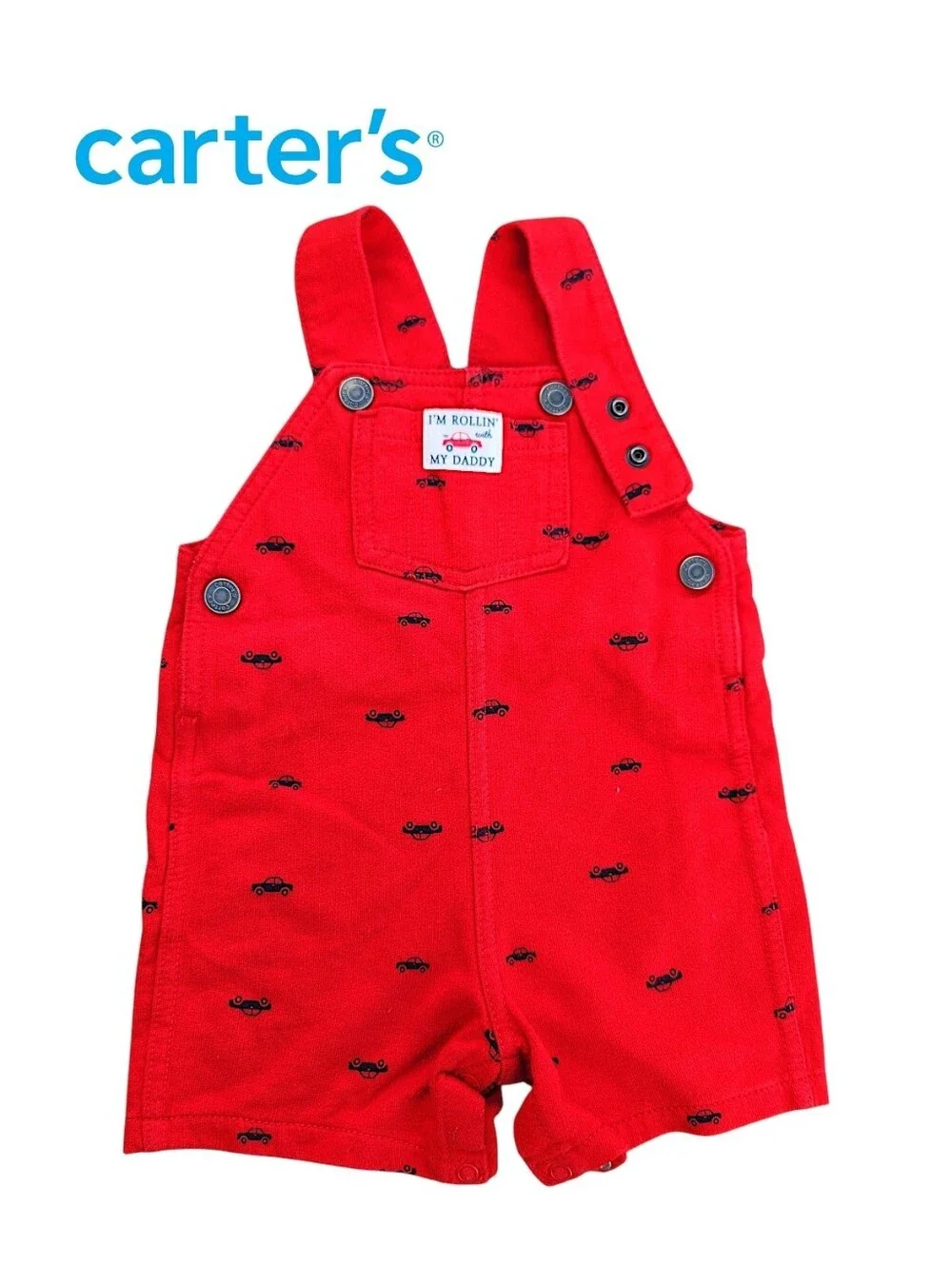 Carter's 2-Piece Baby Red Shortalls Striped & T-Shirt Size 12 Months 100% Cotton
